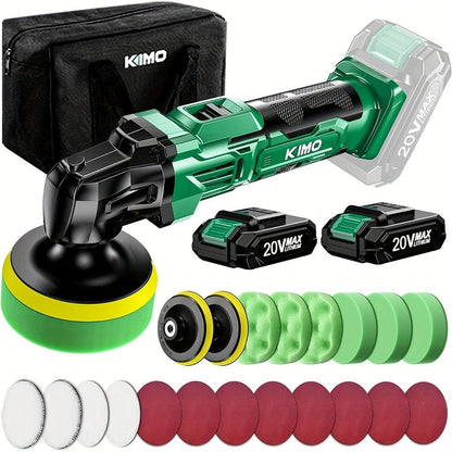 KIMO-Labeled 20V Cordless Rotary Buffer Polisher Kit with Six Speeds, Two 2.0Ah Batteries and Pictured Pads