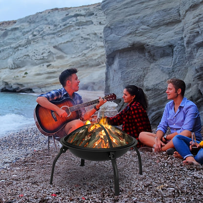 Square Fire Pit Table 32 Inch Metal Wood Burning Outdoor Fire Pit with Mesh Lid, Poker & Tabletop for Backyard Patio Garden Gatherings