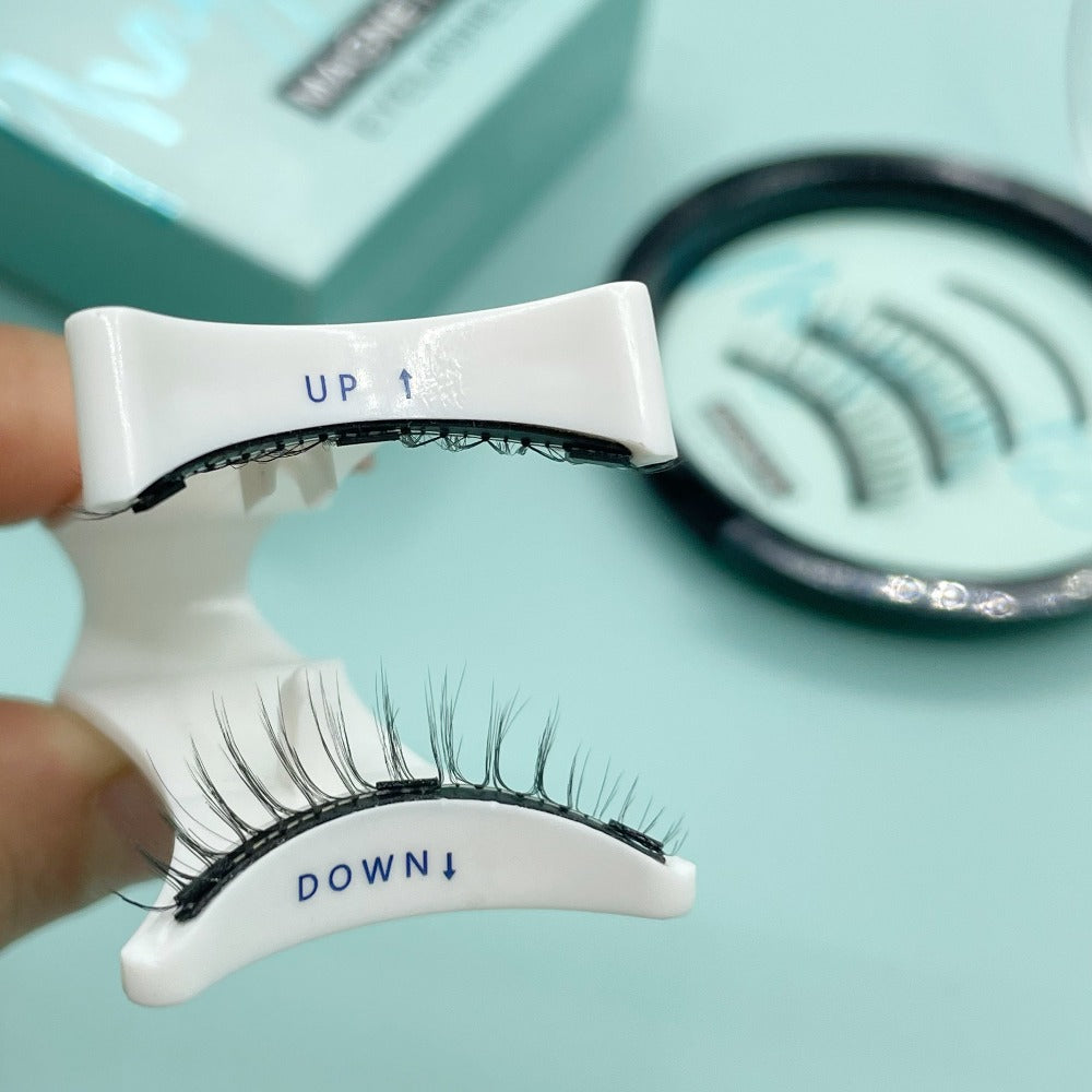 CX159-1 Natural-Style Magnetic False Eyelash Pair with White Curved Applicator and Round Case