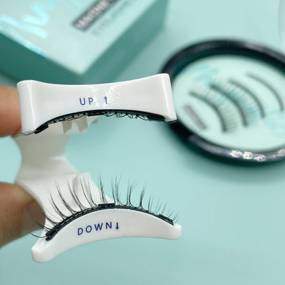 CX159-1 Natural-Style Magnetic False Eyelash Pair with White Curved Applicator and Round Case