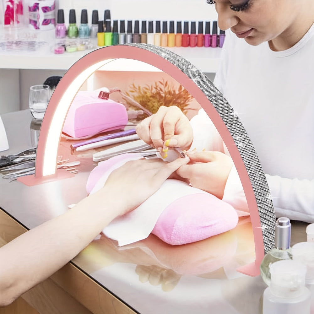 Nail Studio Lamp 29-Inch LED Half-Moon Desk Light with Three Color Temperatures and Adjustable Brightness for Nail Work
