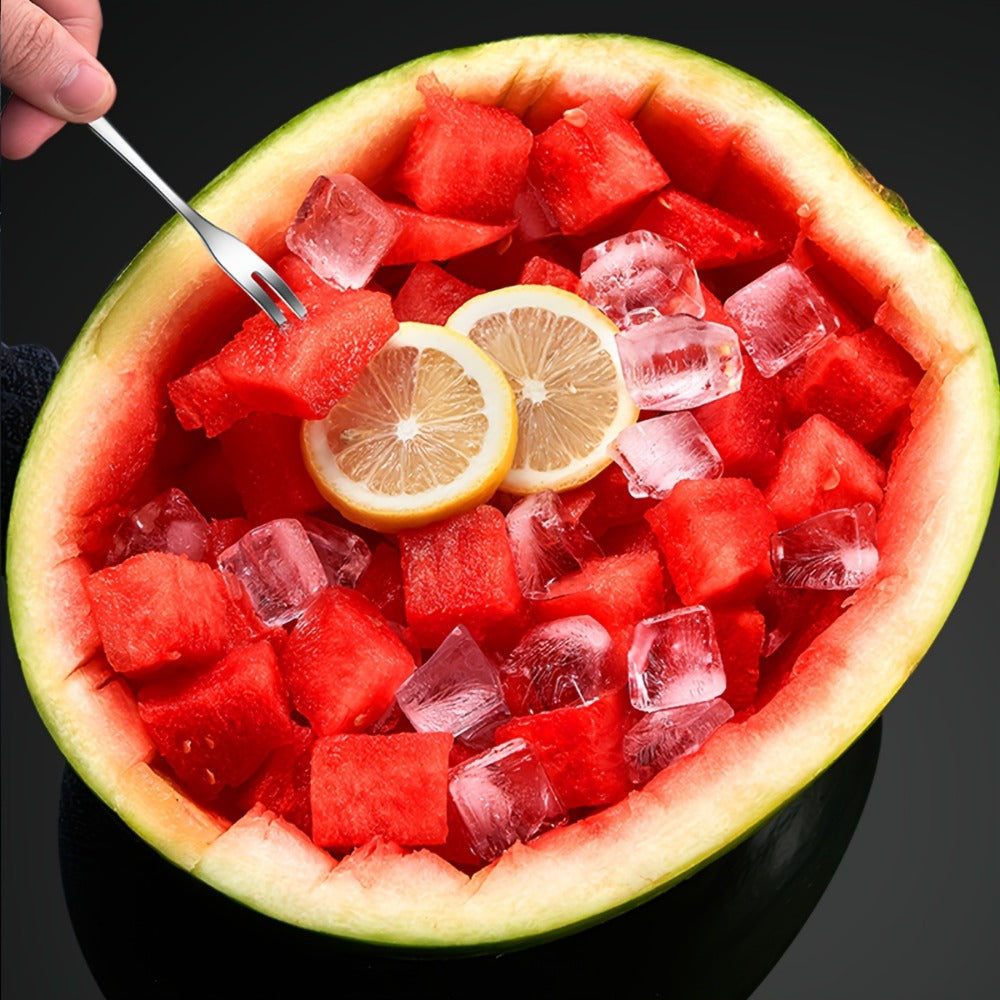 Tong-Style Watermelon Cube Cutter with Stainless Steel Arms, Marked Spacing and Black Handle