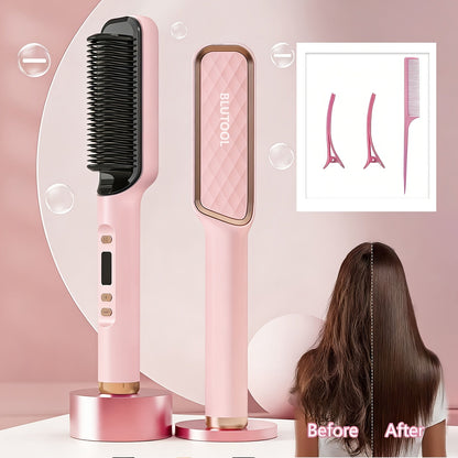 Heated Straightening Brush with Display in White, Grey, Champagne or Purple and Accessory Set