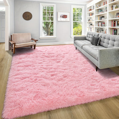 Shaggy Plush Area Rug – Soft Fluffy Carpet for Living Room, Bedroom & Sofa | Non-Slip Machine Washable Tie-Dye & Solid Color Long Pile Rug |