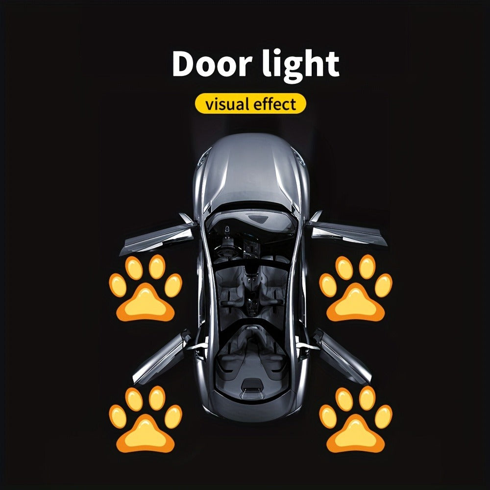 Car Door LED Projector Welcome Lights 4 Pcs – Courtesy Step Logo Light Cute Pattern Projection Festive Atmosphere Night Light Sky Blue Pink