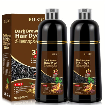Herbal Hair Dye Shampoo 3-in-1 with Plant Squalene 2pcs 16.91oz, Instant Gray Hair Coverage, Natural Color in Minutes