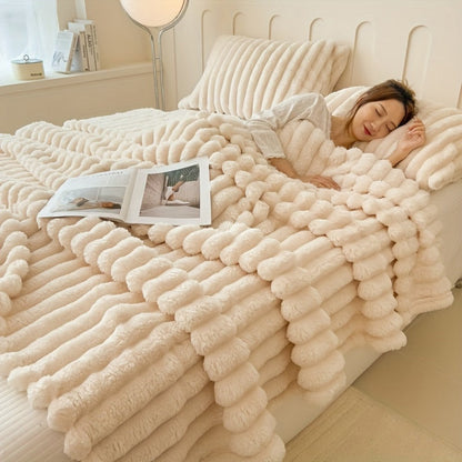 Plush Knit Faux Fur Blanket in Space Gray, Creamy White or Pink with Two Large Metric Size Options