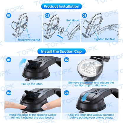 Dashboard Phone Mount with Adhesive Base, Adjustable Multi-Joint Arm and Black Spring-Grip Cradle