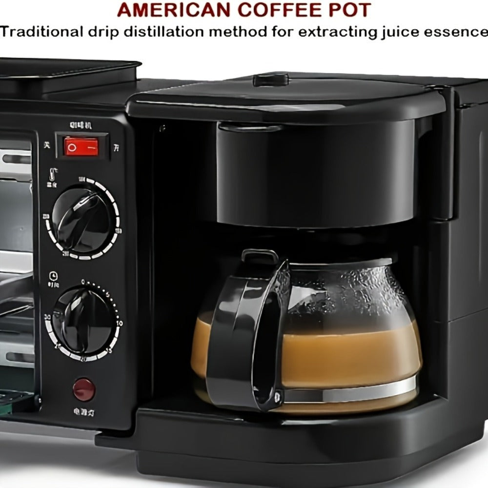 3-in-1 Breakfast Station Maker - Coffee Maker + Toaster + Frying Pan Combo, One-Touch Timing Fast Cooking