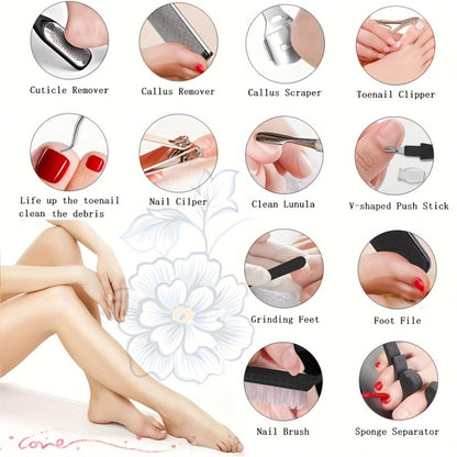 Pedicure Tool Set Stainless Steel Professional Foot Care Kit Dead Skin Callus Remover Nail Cuticle Tools