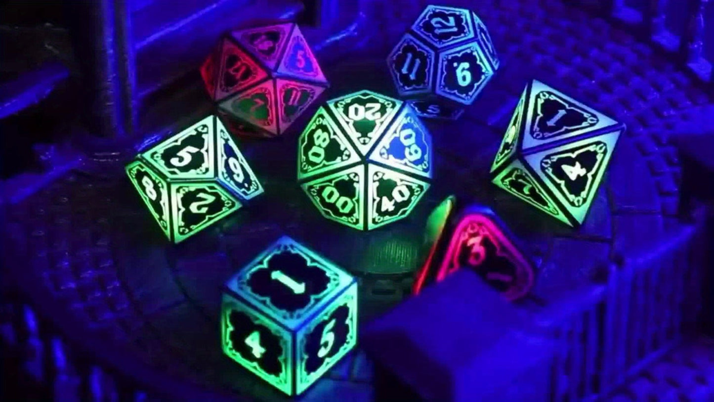 RGB LED DND Dice Set Rechargeable 7pcs, Illuminated Polyhedral Dice with Type-C Charging Case for D&D RPG Tabletop Games