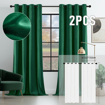 Velvet Room Darkening Curtains 2 Panels, Grommet Top Thermal Insulated Soundproof Blackout Curtains for Living Room Bedroom