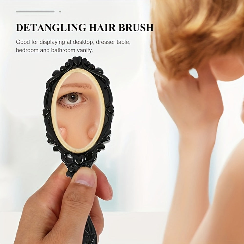 Retro Hair Comb Set with Mirror Scalp Massage Hairbrush Pocket Mirror Vintage Vanity Brush Set for Women Girls Travel Daily Grooming Makeup