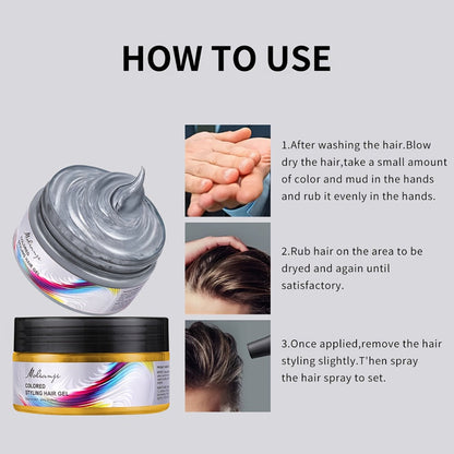 Hair Color Wax Temporary Hair Dye 3.53oz, 9 Vivid Shades, Easy Wash, Non-Damaging for Everyday Face, Beard and Body Grooming