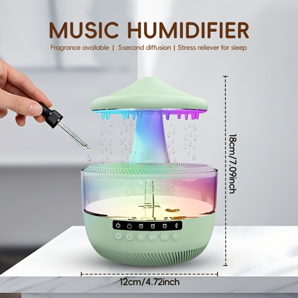 Humidifier 350ml Raindrop Music Design with Color LED, Bluetooth Speaker, Remote and USB Power