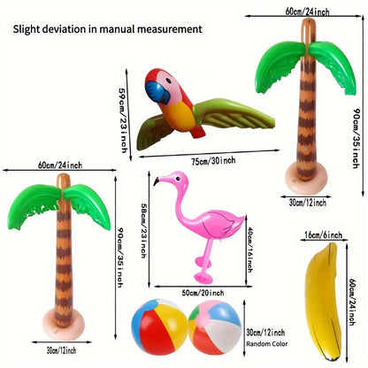 Hawaiian Luau Inflatable Party Decorations 10-Piece Set – 2 Palm Trees, 2 Flamingos, 4 Beach Balls, Parrot & Banana