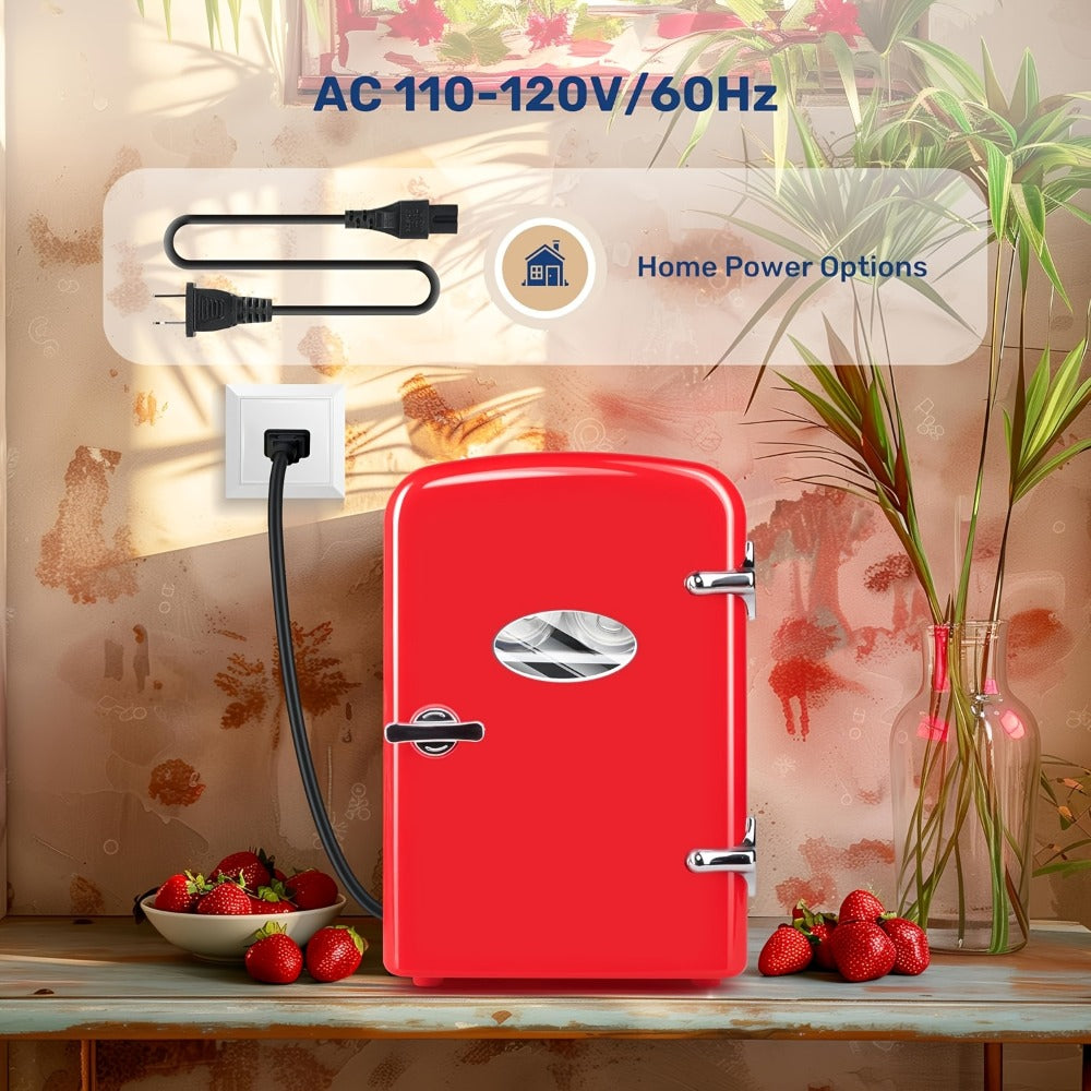 4-Liter Portable Mini Cooler and Warmer with Decorative Stickers, Carry Handle, Shelf and Black, Pink or Red Options
