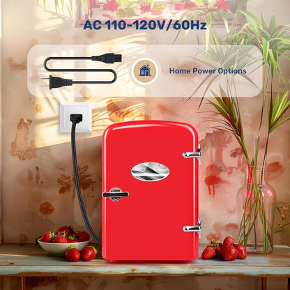 4-Liter Portable Mini Cooler and Warmer with Decorative Stickers, Carry Handle, Shelf and Black, Pink or Red Options