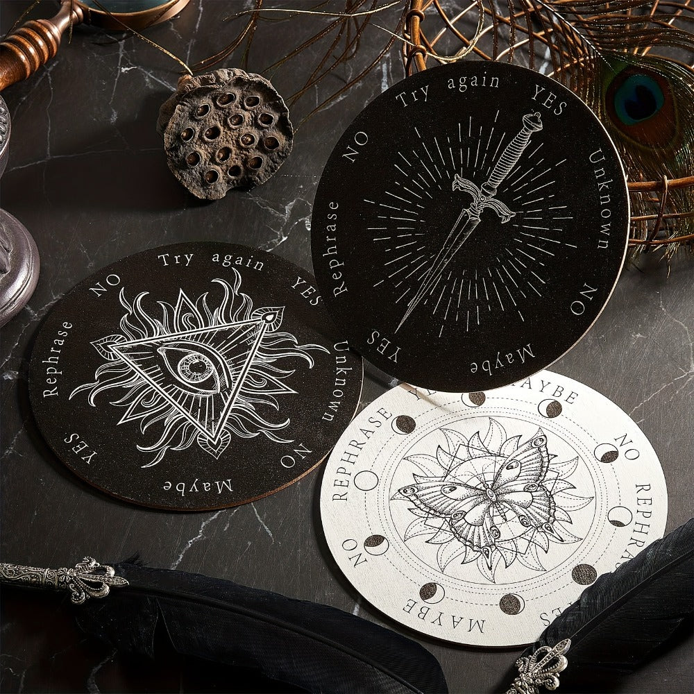 Pendulum Board Wooden 8 Pack – Retro Wiccan Divination Board 6 Inch with Metaphysical Messages Dowsing Board for Beginners Witchcraft