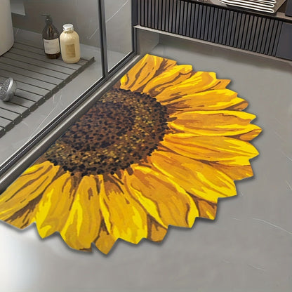 Sunflower Floral Bathroom Mat Super Bath Rug Diatom Mud Shower Mat Easy Clean Rubber Backed Floor Mat for Tub Shower Home Decor