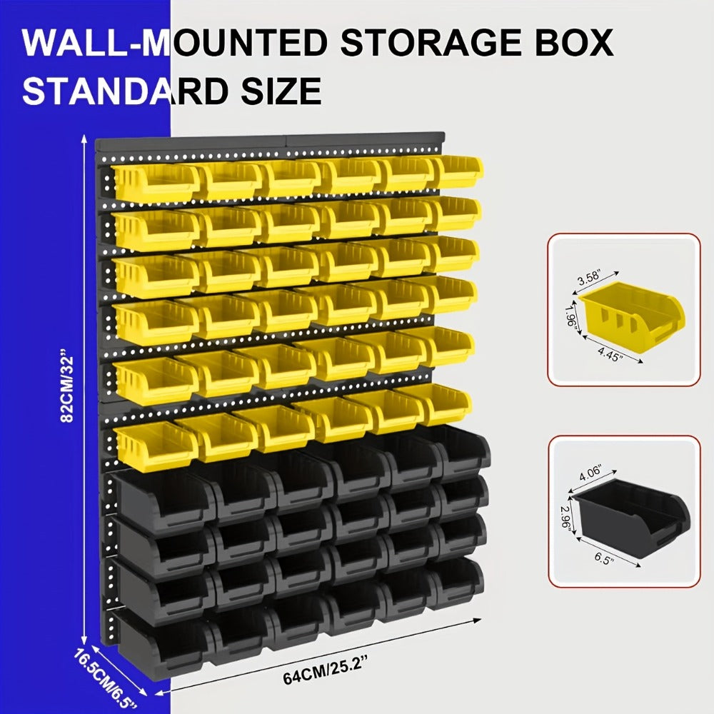 Wall Mounted Storage Bin Rack System, Small Parts Organizer for Screws, Nuts, Bolts & Nails, Stackable Garage Workshop Tool Storage Rack