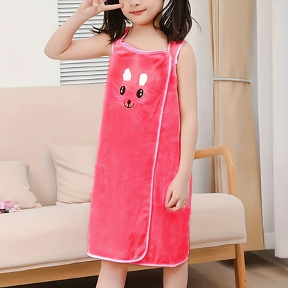 Bunny Ears Bath Towel Wrap for Girls - 250GSM Microfiber Cartoon Bath Skirt, Cute Kawaii Robe for Ages 6-12