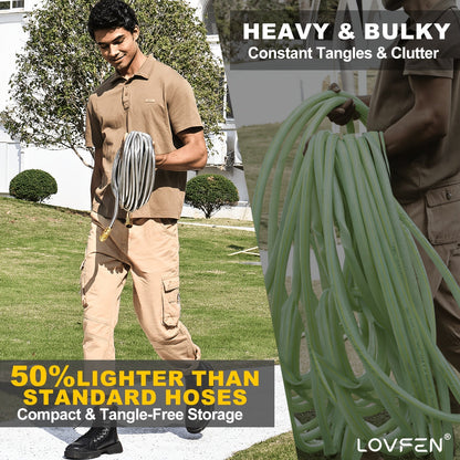 Stainless Steel Metal Garden Hose, Kink-Free, 10-Function Nozzle, Brass Fittings, 10FT to 150FT