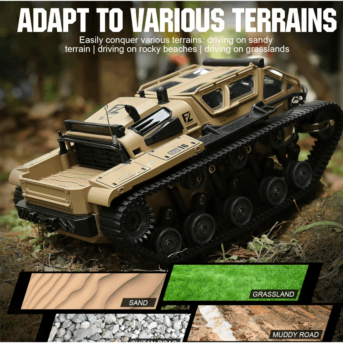 Full-Proportional RC Tracked Tank with LED Lights, Alloy Door Open Military War Vehicle Off-Road Remote Control Tank for Kids Adults