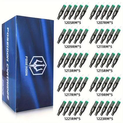 Curved Magnum Tattoo Cartridge Needles 50pcs Mixed Set - Round Mag CM RM Long Taper #12 Standard Disposable Membrane