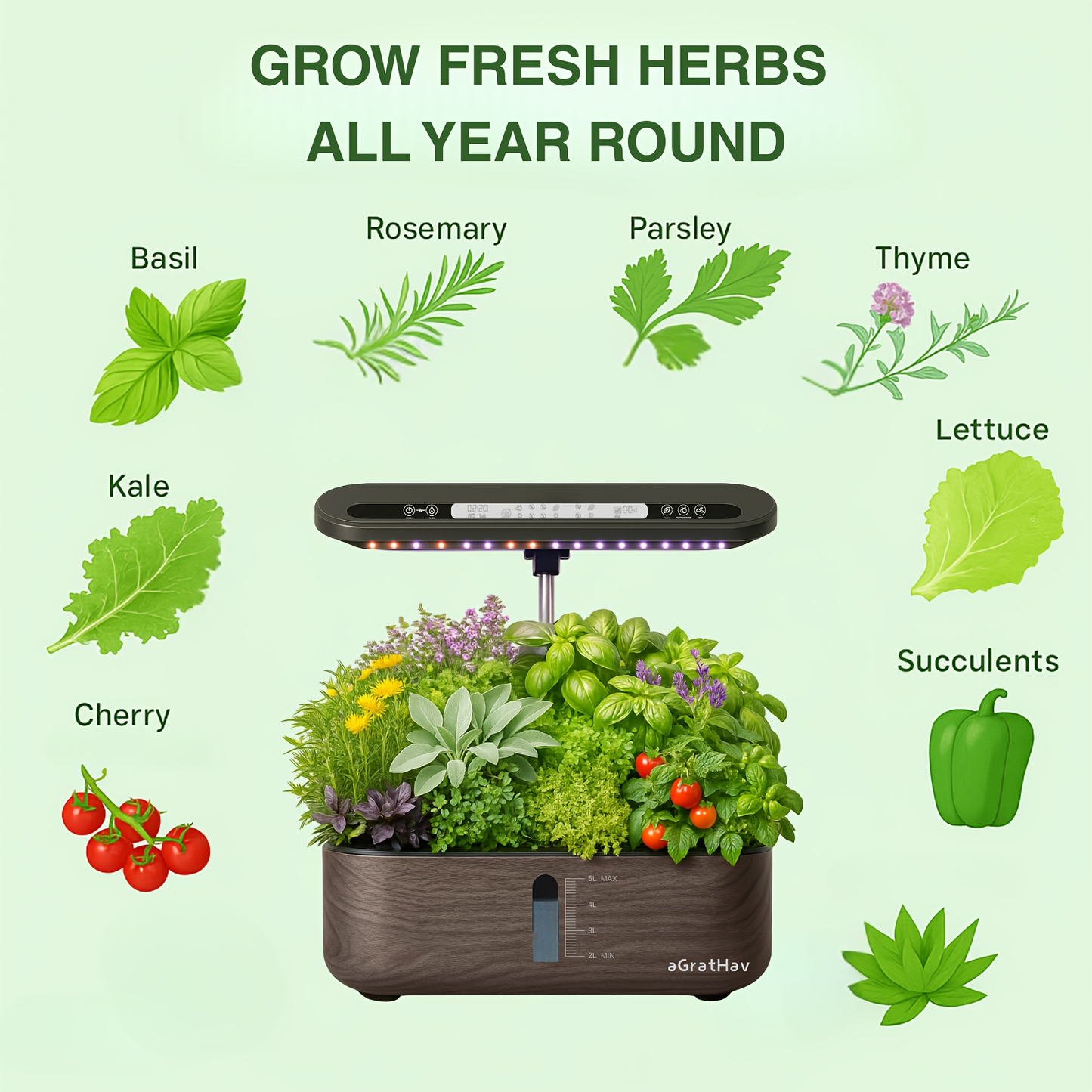 Hydroponic Garden Kit 14-Pod with LED Grow Light – Smart Timer, Quiet Pump & 1.32 Gal Tank, 75-Piece Indoor Herb Garden System