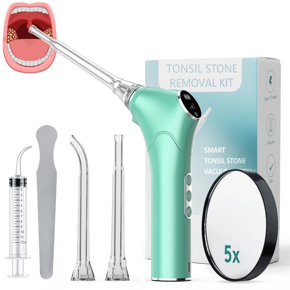 Tonsil Stone Remover Electric Vacuum Kit, Built-In LED Light, 3 Suction Modes & 5X Magnifying Mirror, Oral