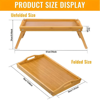 Bamboo Bed Tray Table with Folding Legs & Handles, Breakfast Sofa Lap Desk, 19.32" x 11.83", Natural Bamboo