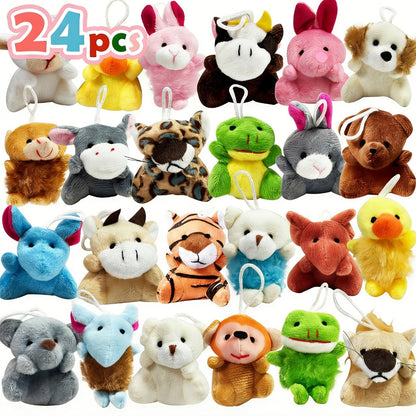 Mini Animal Plush Keychain 24 Pack Bulk, Small Stuffed Animals Assorted Random Colors, Party Favors for Kids