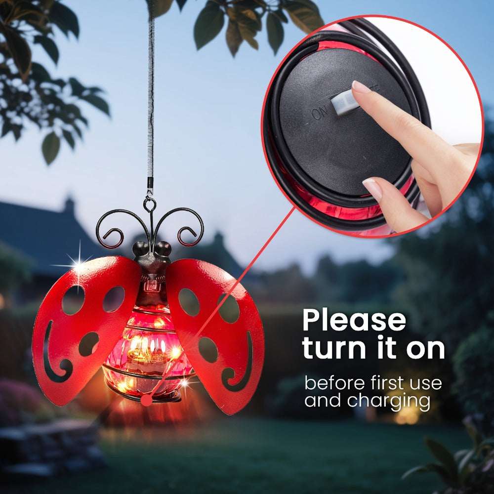 Solar Hanging Ornament Lights Ladybug & Butterfly, Indoor Outdoor Decorative Garden Light with Spring Clips for Patio