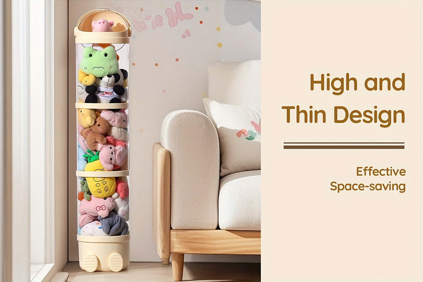 Stuffed Animal Storage Tower, Clear Plastic Toy Organizer with Layered Shelves, Visible Spacious Display Box for Kids Room