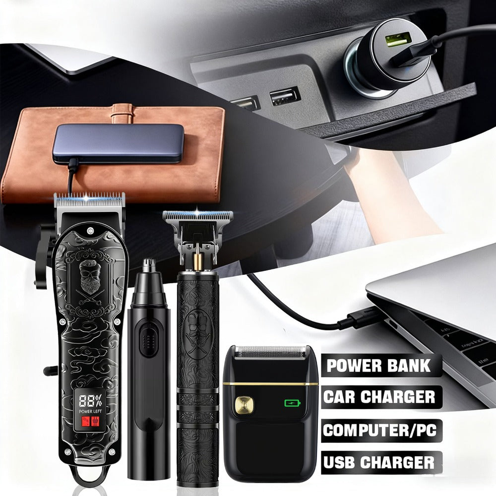 Electric Grooming Kit Foil Shaver Beard Trimmer & Nose Ear Hair Trimmer Set with LCD Power for Everyday Face, Beard and Body Grooming