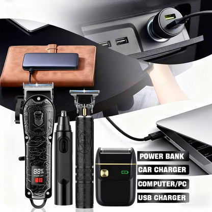 Electric Grooming Kit Foil Shaver Beard Trimmer & Nose Ear Hair Trimmer Set with LCD Power for Everyday Face, Beard and Body Grooming