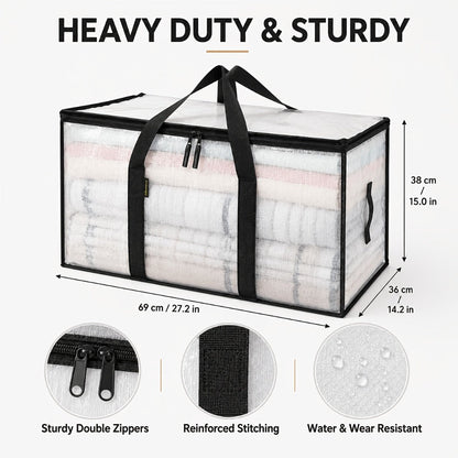 Moving Bags Set of 6, Oversized Storage Totes with Reinforced Handles & Snap-Close Lid, Space Saver Bags for Clothes