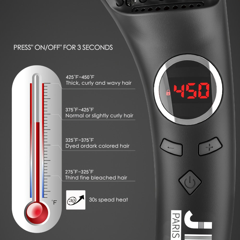 Ceramic Hair Straightener Brush 30 Sec Fast Heat Anti-Scald Straightening Comb Soft Touch, for Home, Travel and Salon Hair Styling
