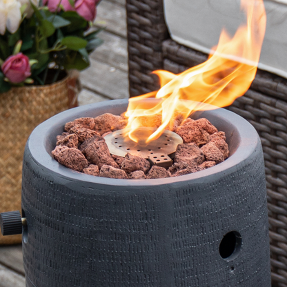 Propane Fire Pit Portable 11 Inch Outdoor 15000 BTU Self-Lighting Metal Concrete All-Weather Round Patio for Garden, Patio and Yard Use