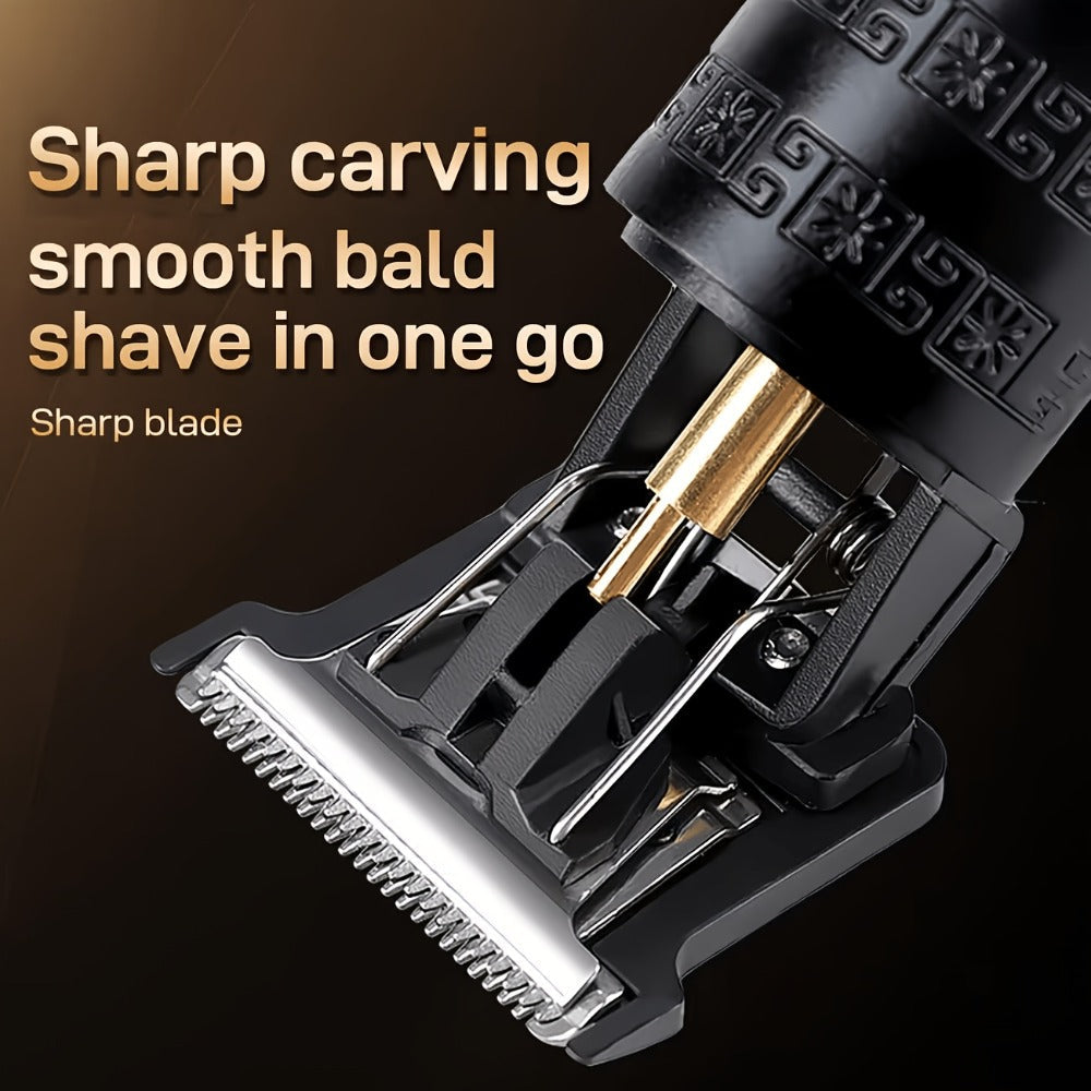 Hair Clipper Cordless USB-Rechargeable Set with Adjustable Blade, Four Guide Combs and Three Style Options