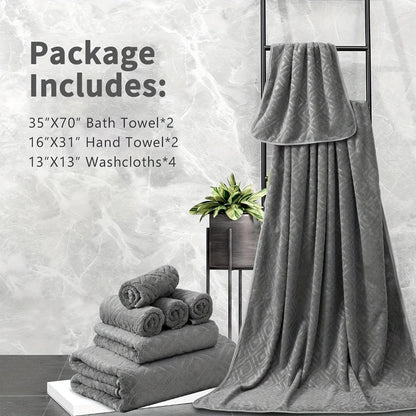 Bath Hand Towels, Towel Set 8 Piece 700GSM with 2 Bath Towels, 2 Hand Towels and 4 Washcloths in 16 Colors for Home and Guest Use