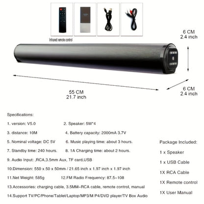 Home Theater Surround Sound System 5.2 Channel, Wireless Subwoofer Dual Air Ducts Bass Boost, TV Soundbar Stick with Remote Control