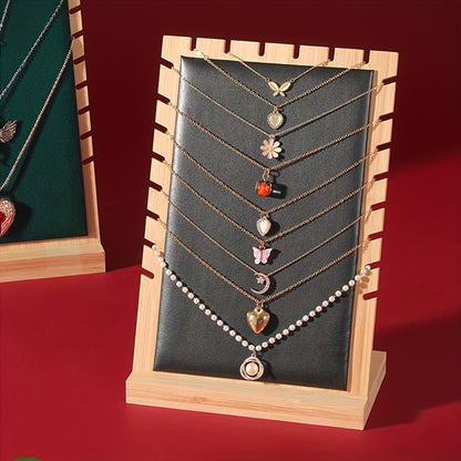 Bamboo Jewelry Necklace Display Stand 2 Pack - Multi-Hook Necklace Holder Tower, Tabletop Showcase Organizer for Retail Store