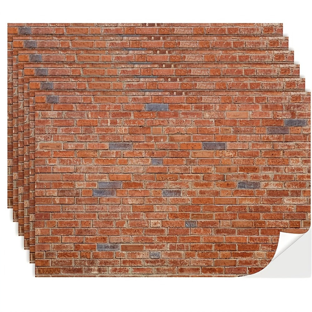 Dollhouse Wallpaper Flooring Peel Stick 12 Sheets Red Clinker Brick Miniature Self-Adhesive Paper for 1:12 Scale Dollhouse DIY Craft Room