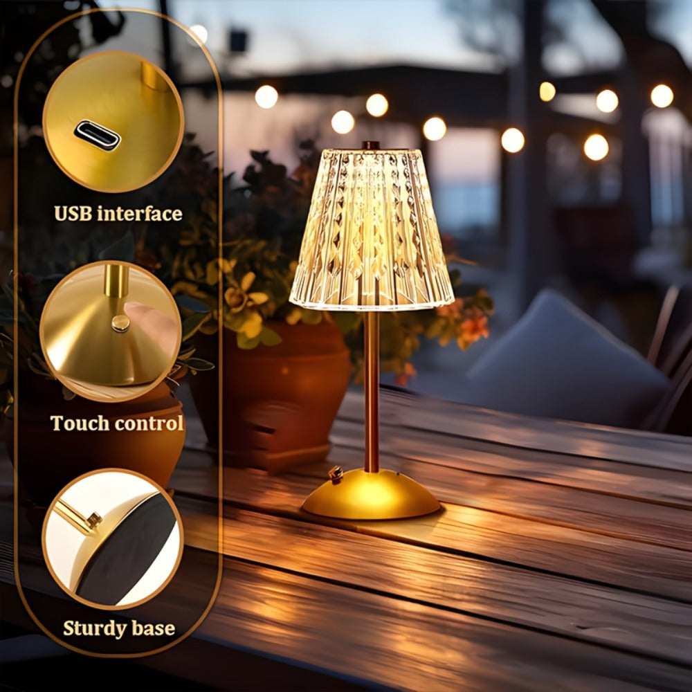 Crystal Atmosphere Lamp Portable, 3-Color Adjustable Touch LED Table Light with Retro Golden Design for Home