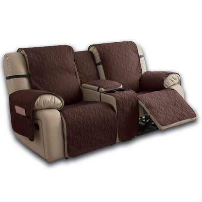 Recliner Loveseat Cover 4 Piece Set Waterproof Split Dual Recliner Sofa Slipcover with Center Console Cover & Straps