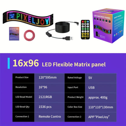 Flexible LED Matrix Screen Display DIY Text Picture & GIF, App & Remote Control, 5V USB Powered, 16x32 to 16x144