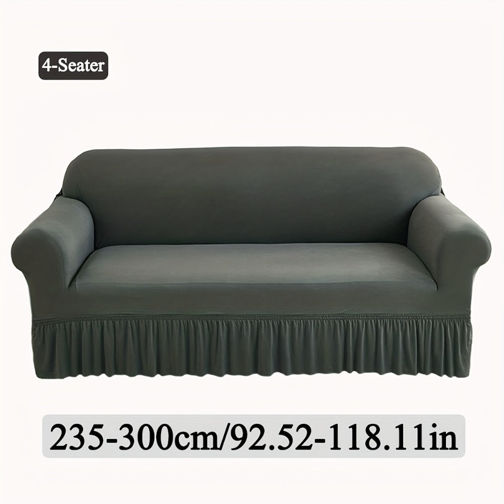 Sofa Cover Textured Skirted Full-Cover Slipcover with Elastic Stretch and Backing Detail for 3 or 4 Seats