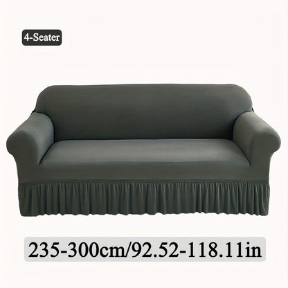 Sofa Cover Textured Skirted Full-Cover Slipcover with Elastic Stretch and Backing Detail for 3 or 4 Seats